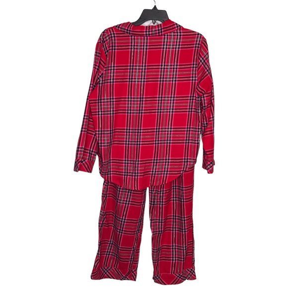 Victoria's Secret Small S Red Pink Shimmer Plaid Flannel Cotton Modal Pajama Set - Picture 3 of 6